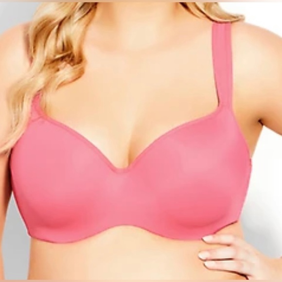 💕Avenue Plus Sizes Fashion Plunge Basic Balconette Underwire Bra PINK New 💕 - Picture 1 of 8